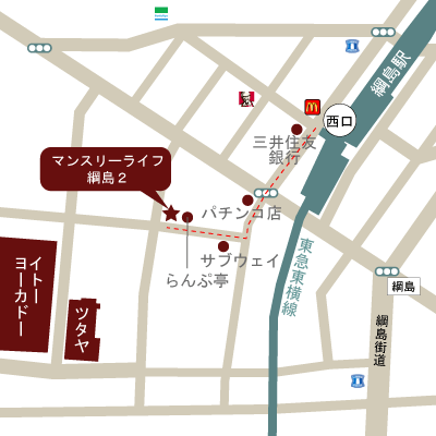 マンスリーライフ綱島２(No:013-2)の現地案内図
