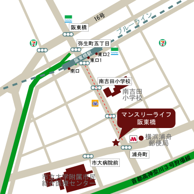 マンスリーライフ阪東橋(No:015)の現地案内図